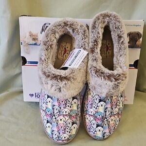 Colorful Dog Print Slippers with Faux Fur Lining